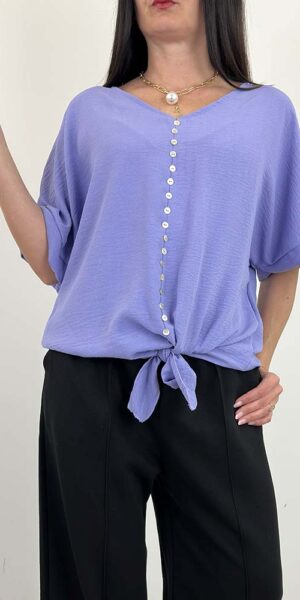 BONNA bluzka nietoperz wiązana fiolet guziki