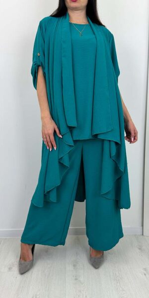 KOMPLET HANNA ELEGANCKI narzutka +spodnie +bluzka morski