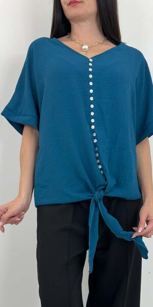 BONNA bluzka nietoperz wiązana morski guziki