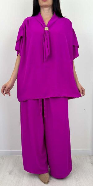 KOMPLET MELANI bluzka spodnie fuksja zestaw