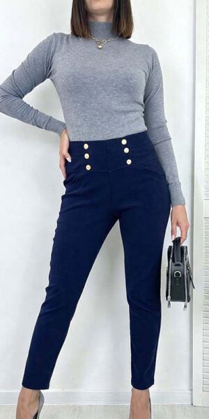 NICEA SPODNIE Z KIESZENIAMI granatowe guziki