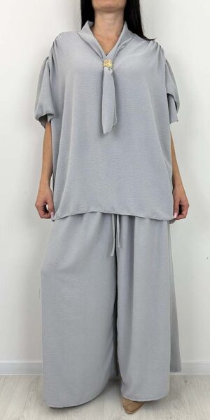 KOMPLET MELANI bluzka spodnie szary zestaw