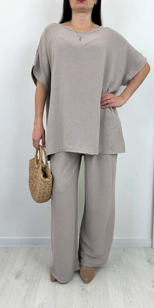 KOMPLET SISI bluzka spodnie beżowy zestaw