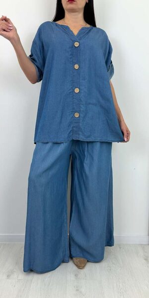 SERGI KOMPLET jeansowy bluzka spodnie średni jeans