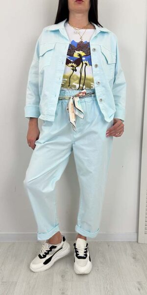 ROBIN KOMPLET w gładki spodnie balloon  + kurtka miętowy