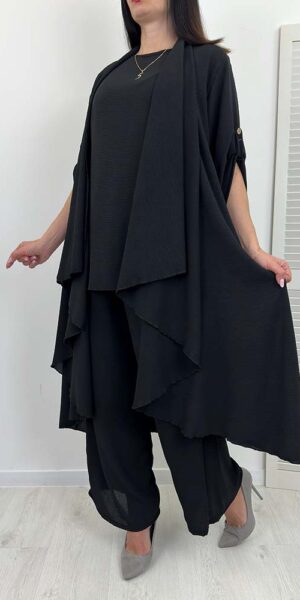 KOMPLET HANNA ELEGANCKI narzutka +spodnie +bluzka czarny