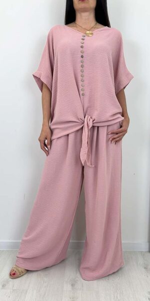 KOMPLET RITA bluzka spodnie  zestaw pudrowy