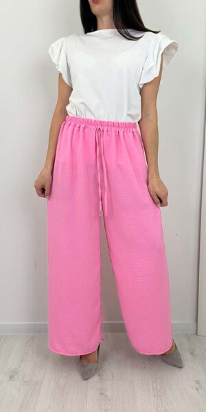 SPODNIE Salsa  szerokie pas na gumce różowe