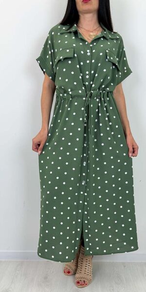 SUKIENKA KEJT w groszki szmizjerka długa khaki