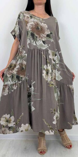 SUKIENKA ELISON maxi w kwiaty fango plus sizie