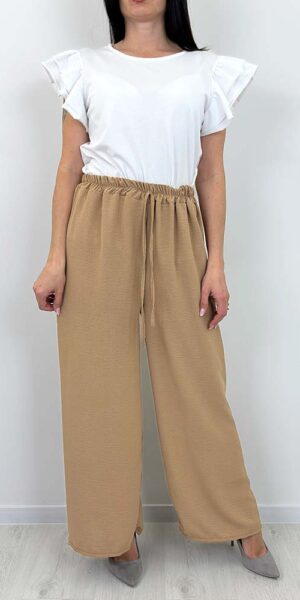 SPODNIE Salsa  szerokie pas na gumce  camel