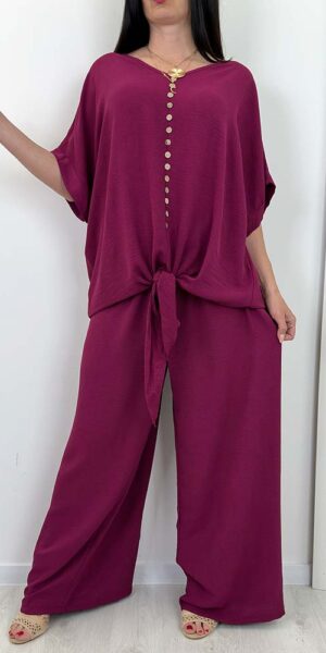 KOMPLET RITA bluzka spodnie  zestaw śliwka