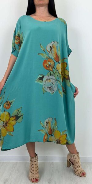 SUKIENKA PETRA wiskoza w kwiaty bombka duży rozmiar morski