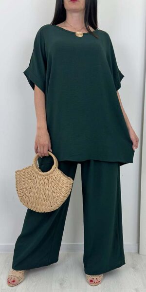 KOMPLET SISI bluzka spodnie butelkowa zieleń zestaw