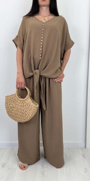 KOMPLET RITA bluzka spodnie  zestaw karmel