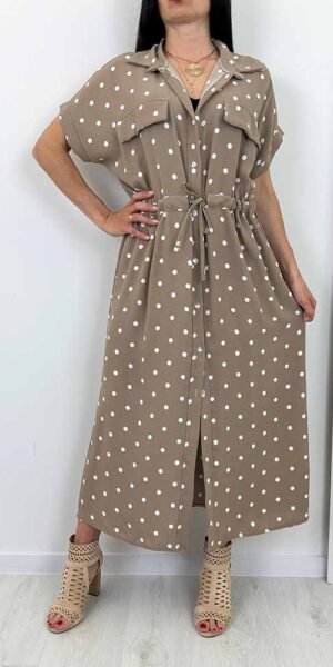 SUKIENKA KEJT w groszki szmizjerka długa beżowy