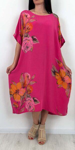 SUKIENKA PETRA wiskoza w kwiaty bombka duży rozmiar fuksja