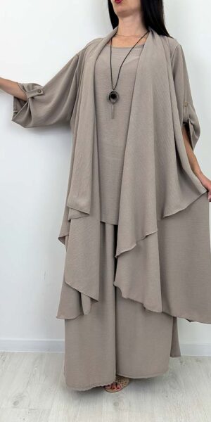 KOMPLET HANNA ELEGANCKI narzutka +spodnie +bluzka BEŻOWY