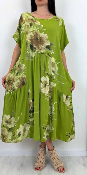 SUKIENKA ELISON maxi w kwiaty limonka plus sizie