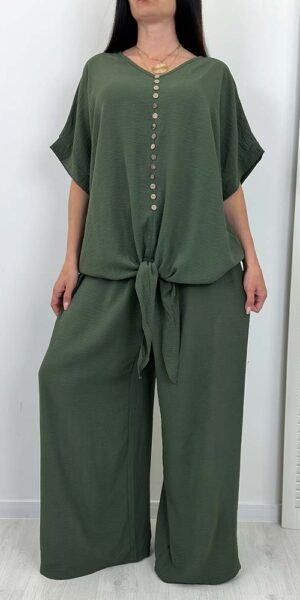 KOMPLET RITA bluzka spodnie  zestaw khaki