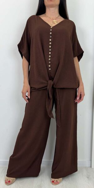 KOMPLET RITA bluzka spodnie  zestaw czekolada