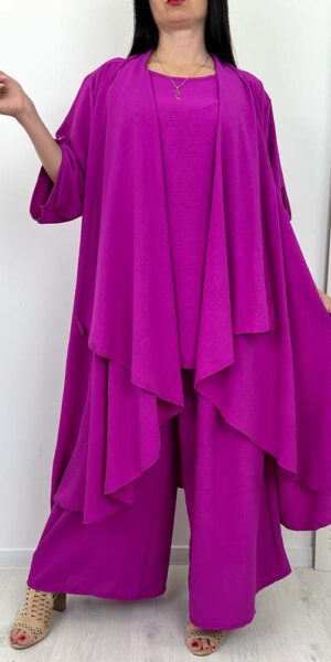 KOMPLET HANNA ELEGANCKI narzutka +spodnie +bluzka FUKSJA