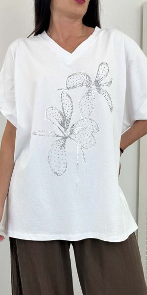 NORA BLUZKA t-shirt biała z kwiatkiem duży rozmiar  biała