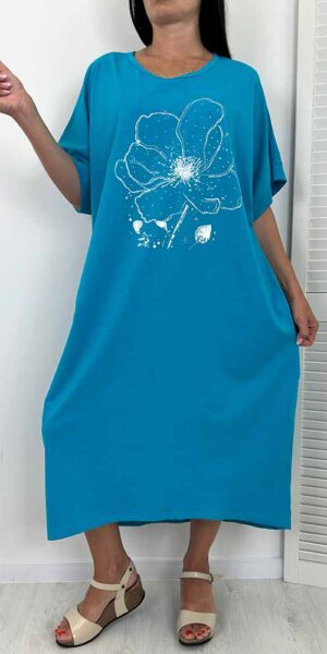 FLOWER SUKIENKA bawełniana plus size duży rozmiar turkus