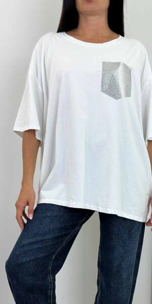 SIMI  BLUZKA t-shirt biała duży rozmiar  srebrna