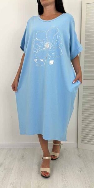 FLOWER SUKIENKA bawełniana plus size duży rozmiar błękitna