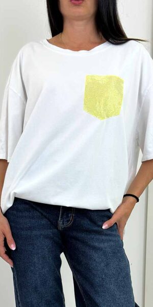 SIMI  BLUZKA t-shirt biała duży rozmiar  żółta