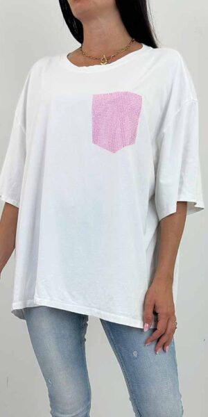 SIMI  BLUZKA t-shirt biała duży rozmiar  puder