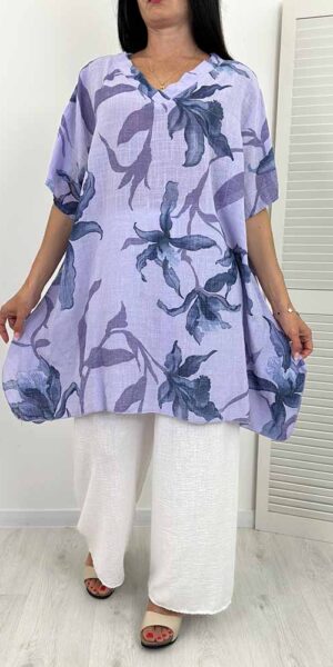 TUNIKA BESTA bawełniana plus size lawendowy