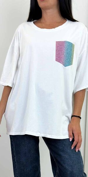 SIMI  BLUZKA t-shirt biała duży rozmiar  multi