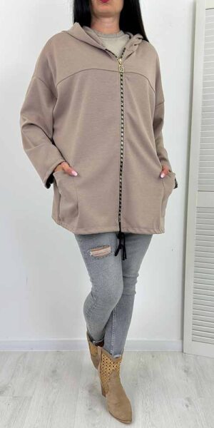 BLUZA STELA zapinana na suwak kieszenie beżowa