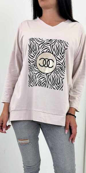 SOL  bluzka t-shirt rękaw 7/8 bawełna beżowa