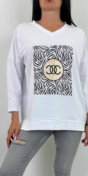 SOL  bluzka t-shirt rękaw 7/8 bawełna biała