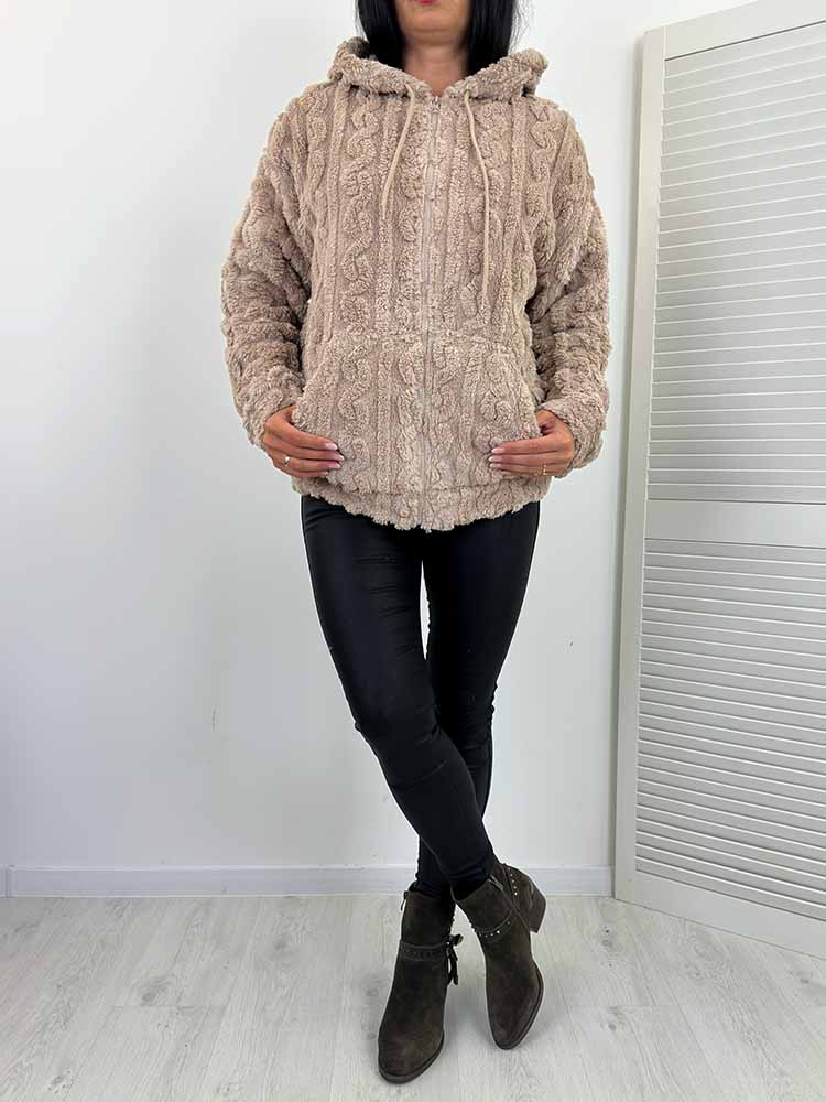 Bluza futerko miękka misiek puszysta na suwak jasny beżowy - obrazek 5