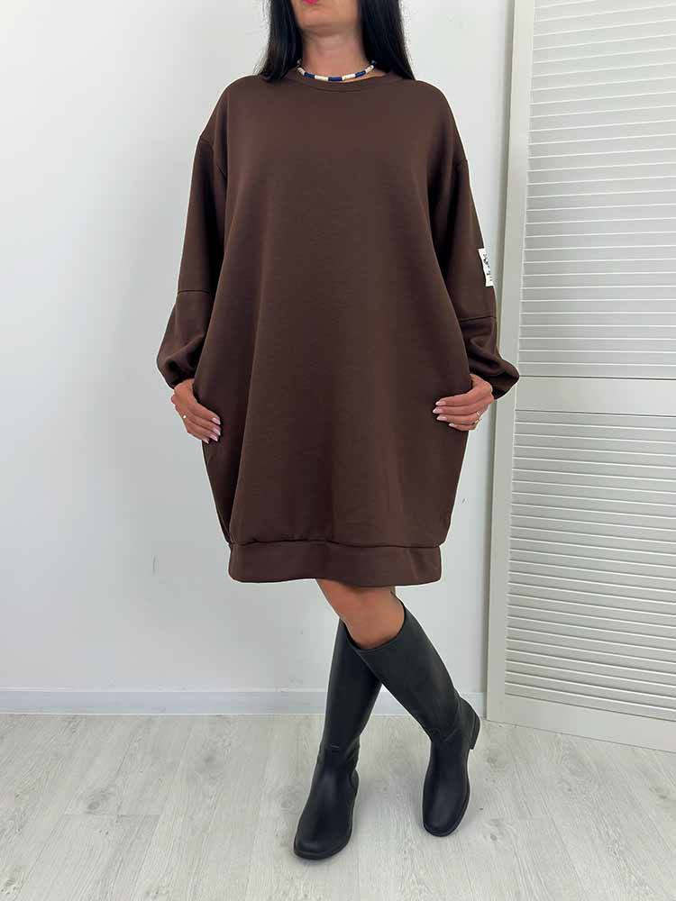 SUKIENKA NINA z kieszeniami masełko plus size czekolada - obrazek 5