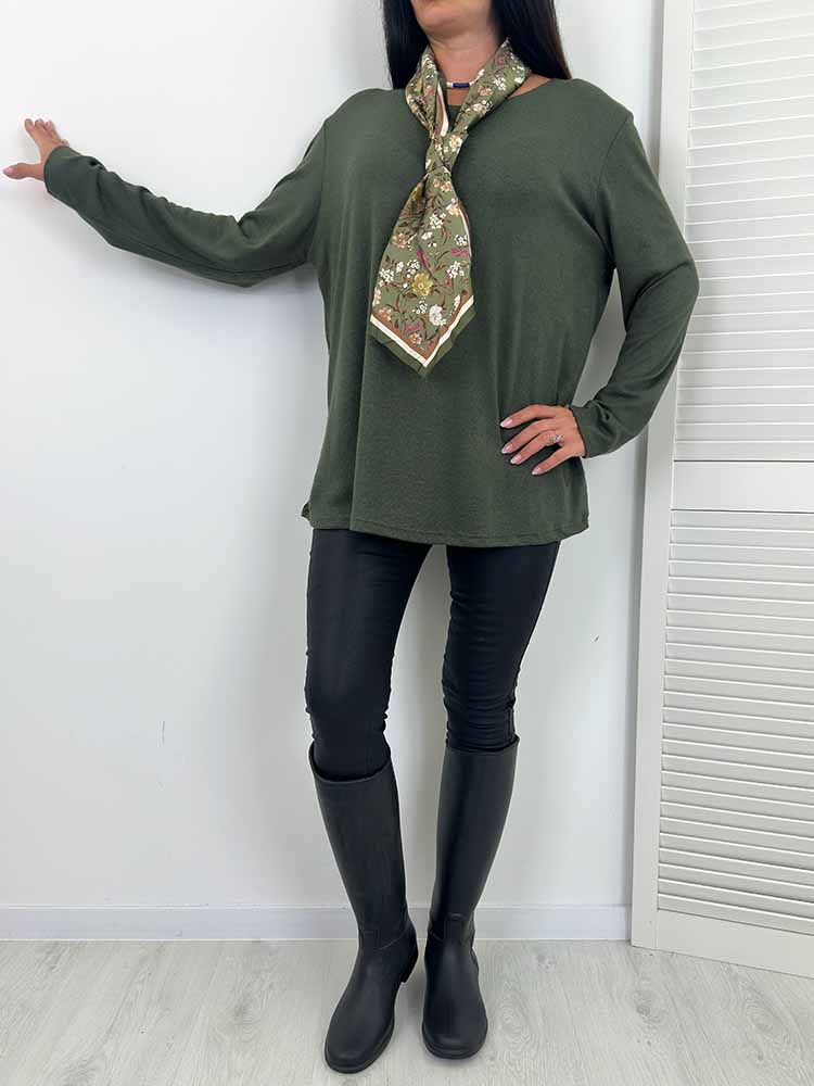AGA BLUZKA sweterek z apaszką plus size oliwka - obrazek 4