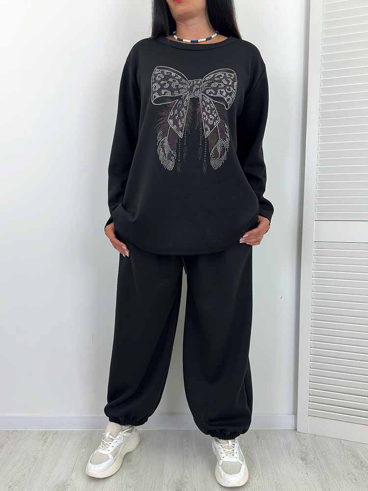 SANTA KOMPLET dresy kokarda masełko plus size czarny - obrazek 4