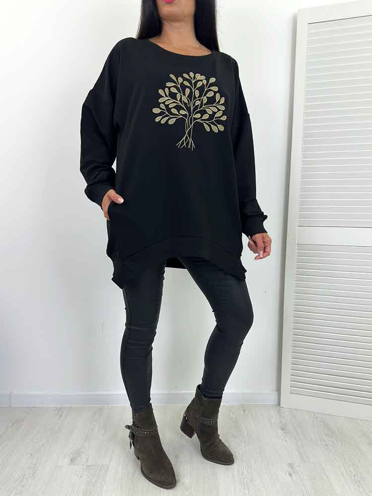 TUNIKA BLUZA VIVIEN wyszywane drzewko czarna - obrazek 4