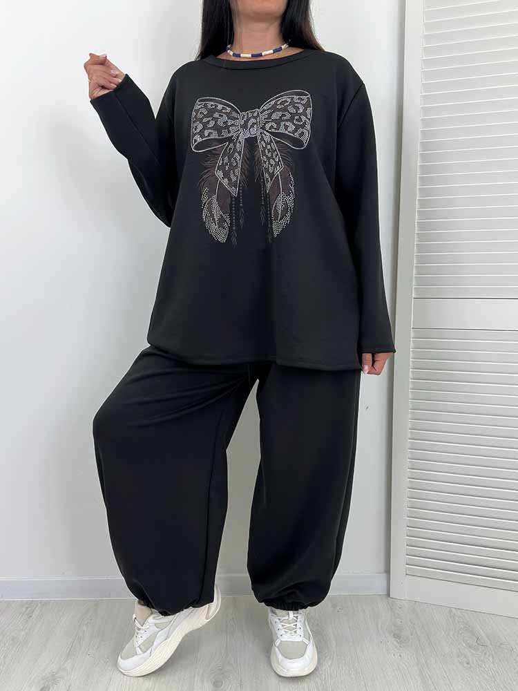 SANTA KOMPLET dresy kokarda masełko plus size czarny - obrazek 3
