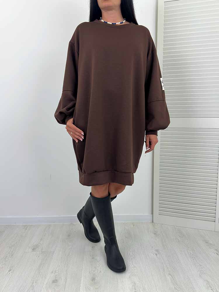 SUKIENKA NINA z kieszeniami masełko plus size czekolada - obrazek 3