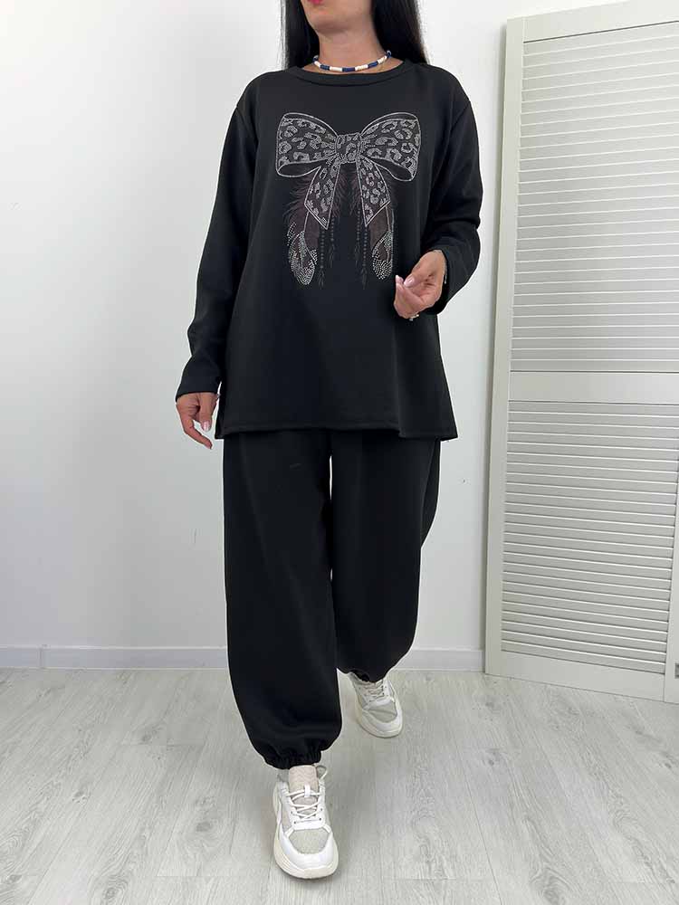 SANTA KOMPLET dresy kokarda masełko plus size czarny - obrazek 2