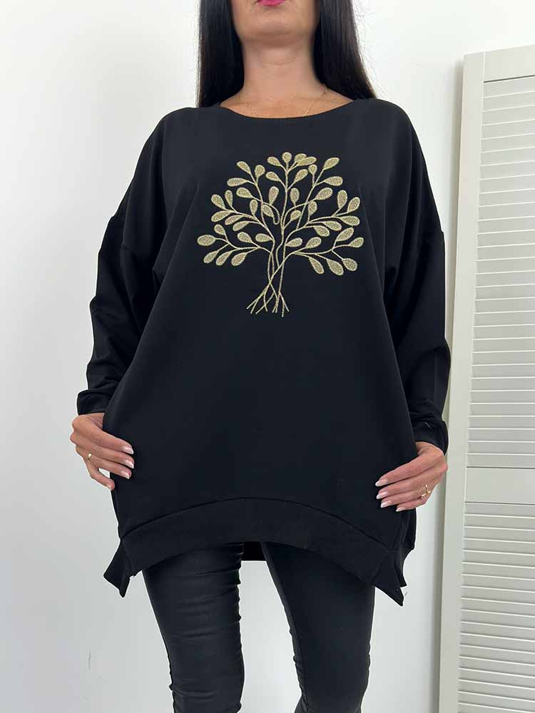 TUNIKA BLUZA VIVIEN wyszywane drzewko czarna