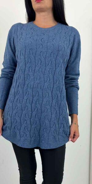 SWETER VALERI dłuższy warkocze  jeans