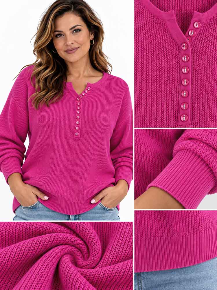 SWETER DINA ozdobne guziki fuksja - obrazek 3
