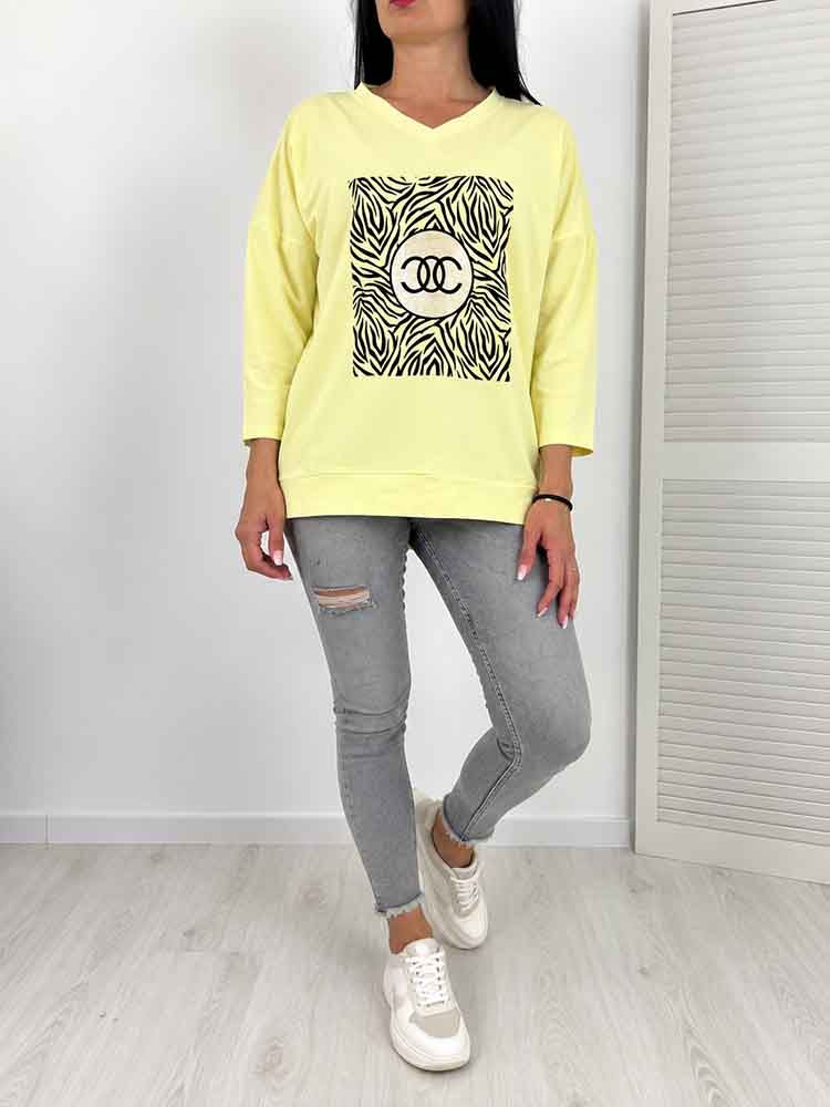 SOL bluzka t-shirt rękaw 7/8 bawełna żółta - obrazek 3