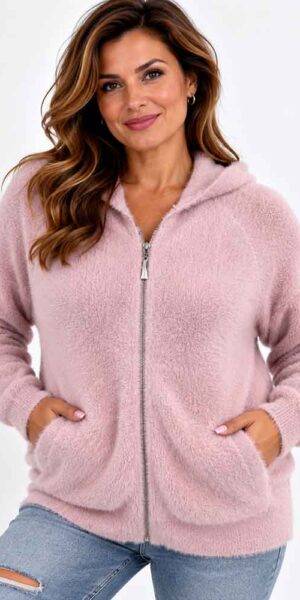 SOFT SWETER miękka bluza z kapturem , włochacz puder